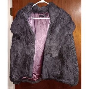Natural Rabbit Fur Jacket Black Gray with Fabric Sleeves Hong Kong